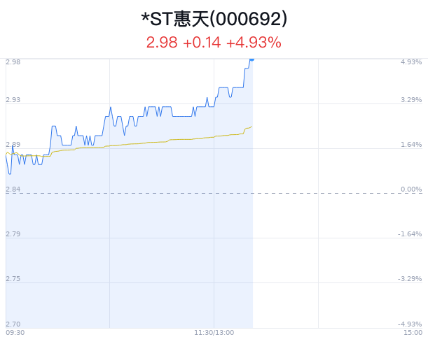 *ST惠天觸及漲停 主力凈流入增加