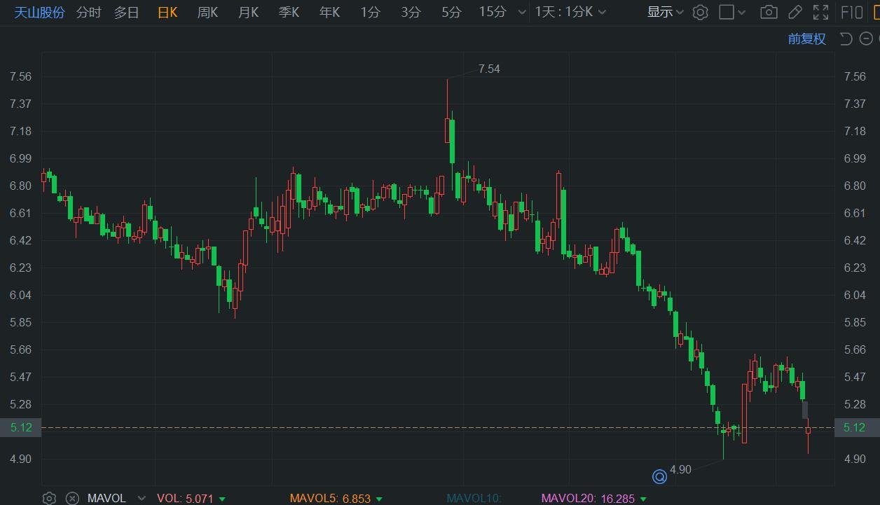 A股異動丨天山股份盤初跌超6% 上半年大幅預(yù)虧29億元-35億元