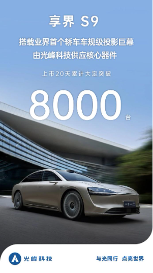 享界S9上市20天大定超8000臺(tái) 車規(guī)投影巨幕廣受青睞